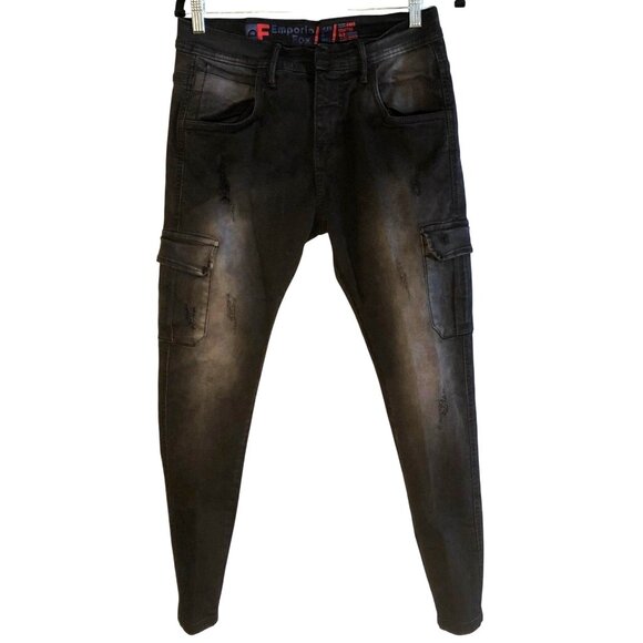 Emporio 10X Black Distressed Cargo Jogger Jeans Size M Slim Fit Denim - Picture 1 of 12
